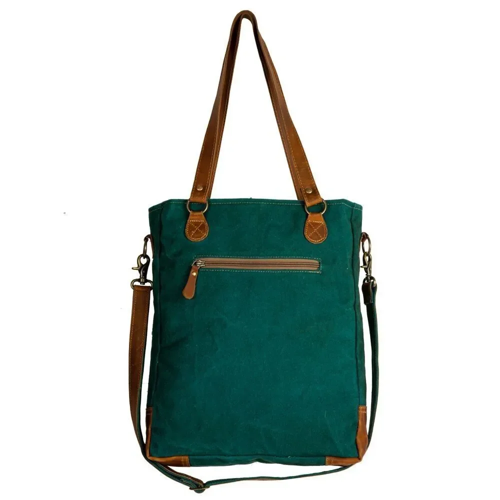 Myra Bag Handmade Templeton Tote Bag Upcycled Canvas & Cowhide Leather